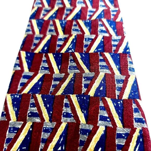 Ferrell Reed Italy Red Blue Geometric Abstract Print Wide‎ Silk Tie - Picture 2 of 6